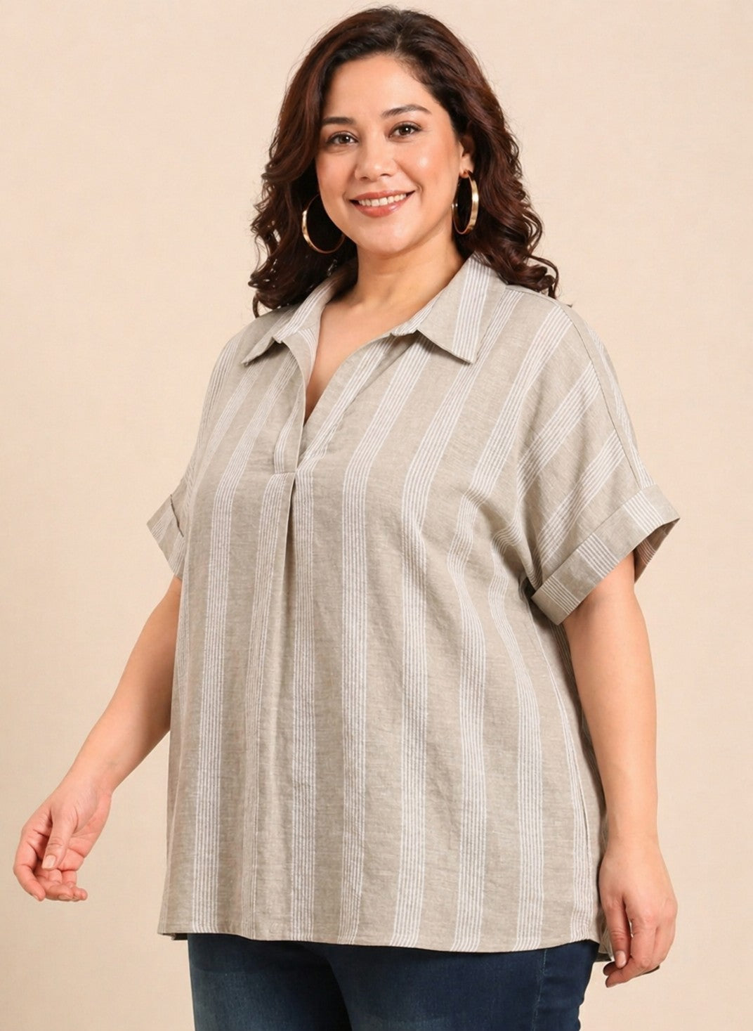 Collar Neck Drop Shoulder Top