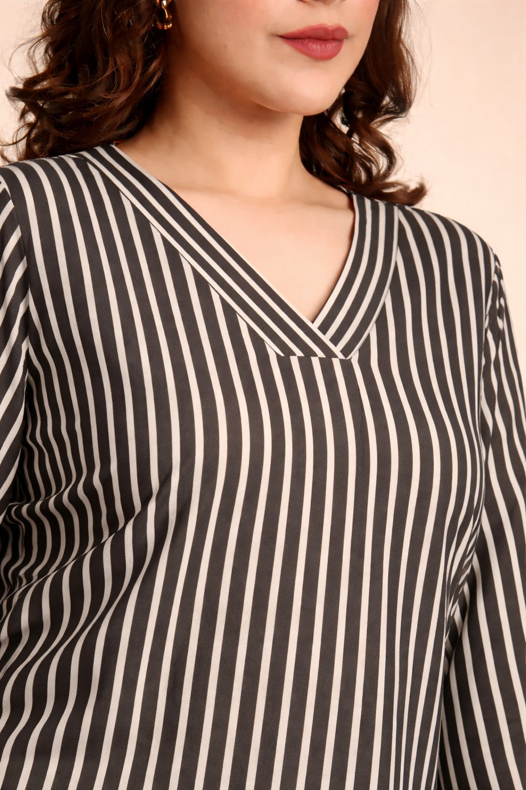 Olive Stripe V-Neck Top