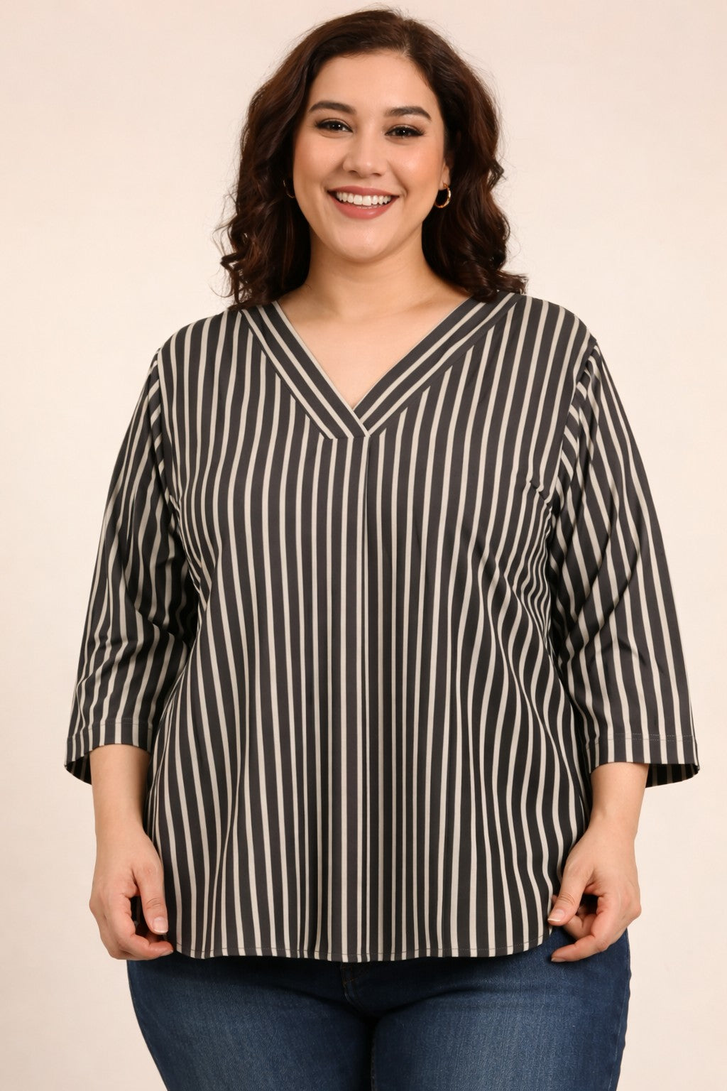 Olive Stripe V-Neck Top