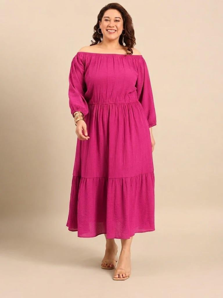 Pink Off-Shoulder Midi Dress