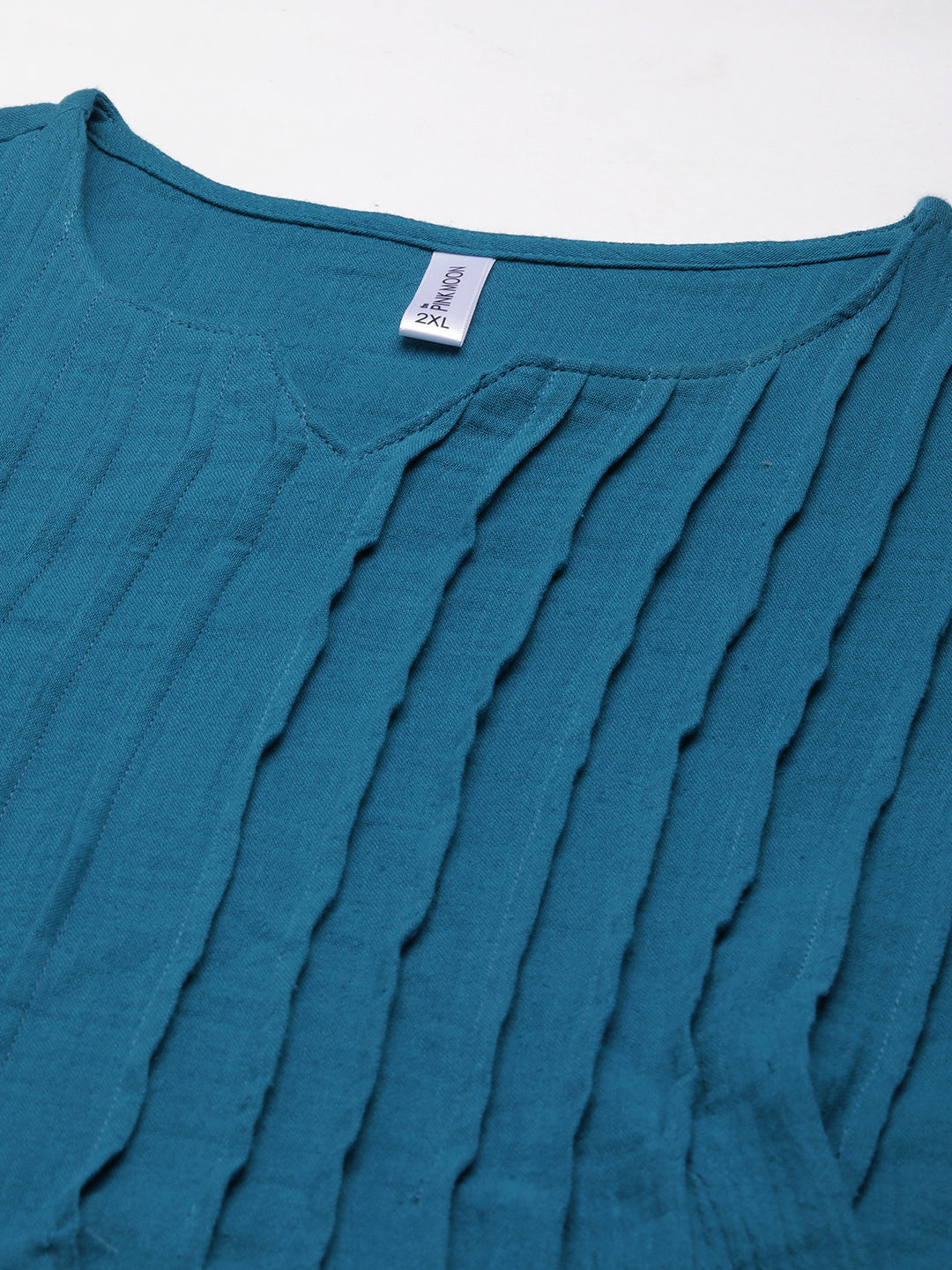 Teal V-Neck Pintuck Dress