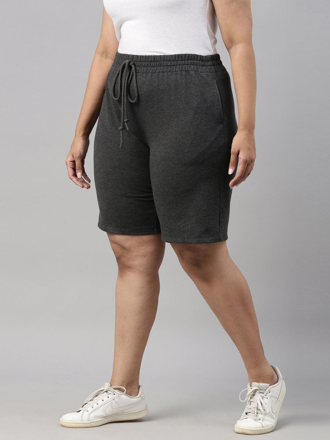 Knee Length Cotton Shorts - Charcoal Grey