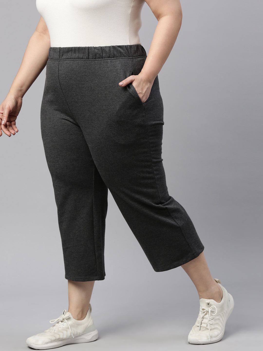 Plus Size Grey three fourth pants For Women XXL to 6XL  The Pink Moon